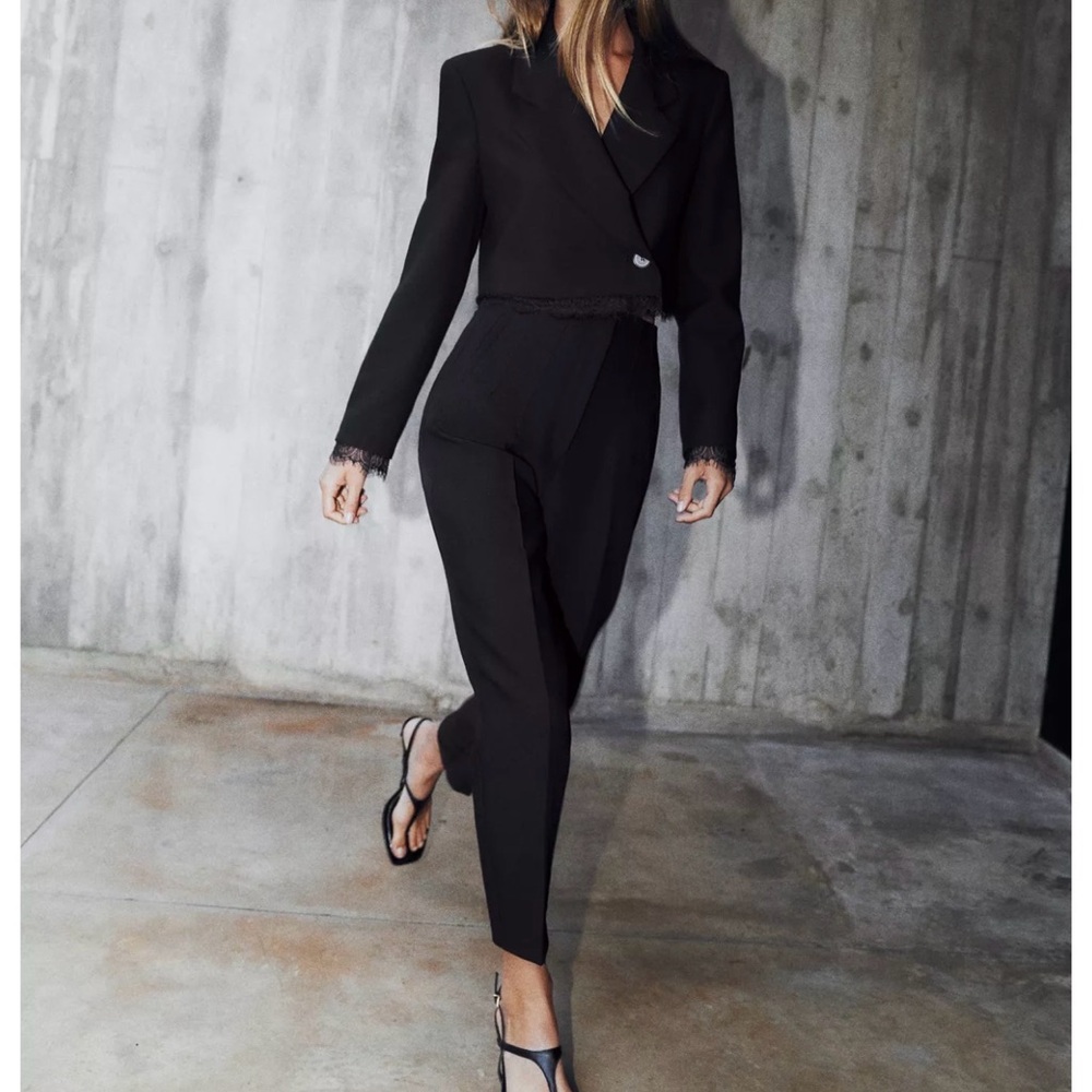 Zara high waisted trouser NAVY BLUE
